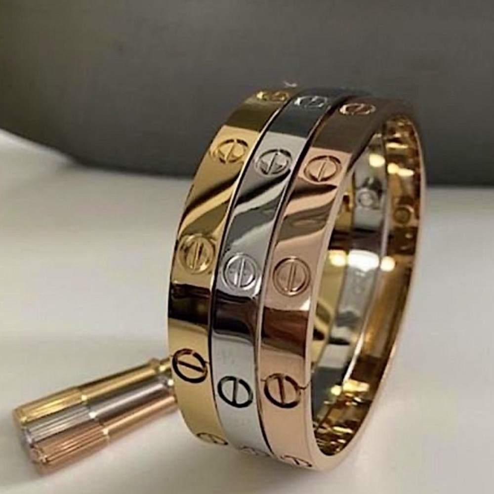 Platinum Gold Rose Gold Bangle Bracelet Set of 3